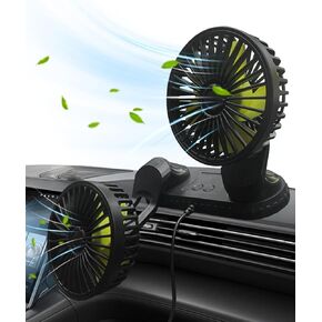Car fan Dual Head,Portable USB Powered for Car Dashboard, 3-Speeds Powerful Car Fans, 360° Rotation