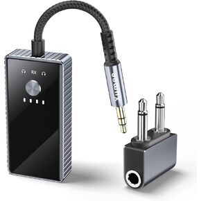 Xumee Airplane Bluetooth 5.2 Transmitter for 2 Airpods أو سماعات الرأس ، APTX Low Contancy ، مستقبل Aux Jack & Bluetooth 3.5 مم - محول صوت لاسلكي للسفر على متن الطائرة ، التلفزيون ، الصالة الرياضية ، السيارات ، مكبرات الصوت (رمادي)