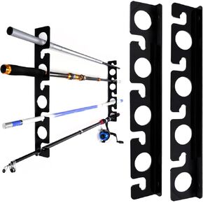 Fishing Rod Holder for Garage, Wall or Ceiling Mount - Acrylic Horizontal Fishing Pole Holders, Holds 5/10 Rods & Combos with Nets - Space-saving Rod Storage Organizer