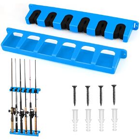 Wall Mounted Fishing Rod Rack Fishing Rod Holder for Garage Wall Storage Rack Vertical Holder 6 Rods or Combos Storage Rack(Blue)