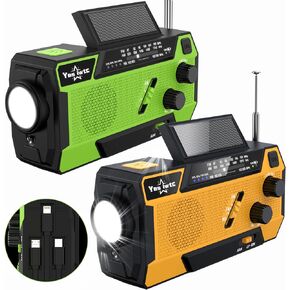 7400mWh Emergency Weather Radio with 3 in 1 Charging Cable Emergency Radio Solar Hand Crank Alert Radio 3 Power Supply Methods with SOS Alarm, Flashlight（Orange+Green）