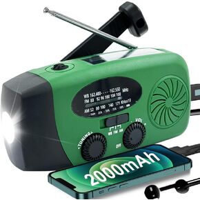 Emergency Weather Radio, 2000mah Solar Hand Crank Radio, AM/FM NOAA Portable Battery Powered Radios with Cell Phone Charger, LED Flashlight, SOS Alarm for Camping, Emergencies