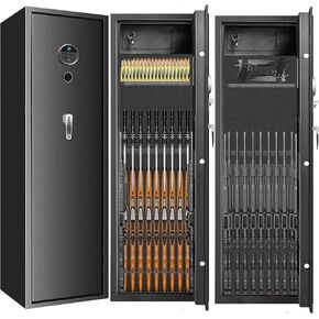 [2025 NEW] 7-8 Fireproof Biometric Gun Safes for Home Rifle and Pistols, Heavy Duty Anti-Theft Long Gun Safes for Rifles and Shotguns with 3 Handgun Pocket, Removable Shelf, Silent Mode