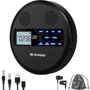 CD Player Portable, Rechargeable Portable CD Player with Dual Speakers and Anti Skip,CD,Dual Bluetooth,FM Transmission,USB,AUX,LCD Display,Backlit Button,Repeat,10 Speeds for Home Car Black