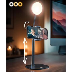 Phone Stand for Recording with Light for Desk - ChatStand Halo 9-14" Adjustable, Portable Ring Light Tripod, iPhone Stand for Desk & Phone Holder for Video Recording, Filming, Zoom Calls (Night Black)