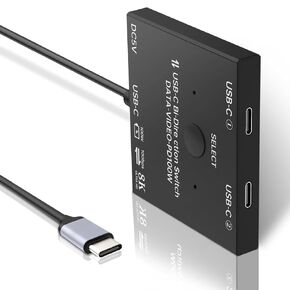 8K 10Gbps USB C Switch for 2 Computers,Bi-Directional USB-C Switcher,1 in 2 out or 2 in 1 out 8K@60Hz ,100W PD for Sharing 2 USBC or Monitor or Thunderbolt Interface, Power Wire 2xUSBC cable Included