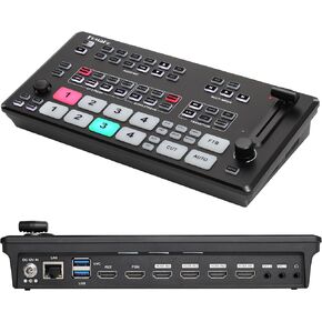 FoMaKo 4K HDMI Video Mixer Switcher, 5-Channel Live Streaming Switcher, 4K 60FPS Input, 1080p 60FPS Output, Support PTZ Controller, HDMI Video Switcher, M1