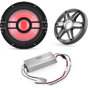 Clarion Marine Bass Bundle - CMSP-101RGB-2 10" RGB LED subwoofer Includes Gunmetal Grill, Clarion Marine XC2110 Amplifier