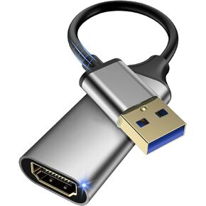 USB to HDMI Adapter, 1080P USB to HDMI Monitor Connector USB 3.0 Male to Female Multi-Display Cable Converter for Laptop Desktop PC TV, Compatible Windows11/10/8.1/8.7/MacOS Grey