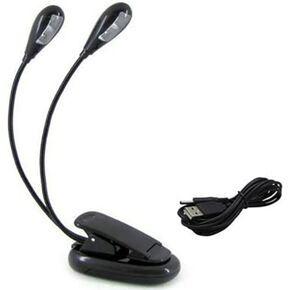 Clip-on Bright Reading Light for Sheet Music Stand, Books, or Laptop Keyboard - Dual Flexible Arms with 4 LED Brightness Modes, USB or Battery Power, USB Cable Included - by Science Purchase