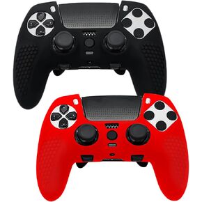 إكسسوارات غطاء الجلد السيليكون متوافقة مع وحدة تحكم PS5 Edge Soft Protector Case Black and Red