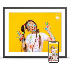 إطار صور رقمي كبير بسعة 32 جيجابايت، إطار صور إلكتروني - إطار صور واي فاي قابل للتثبيت على الحائط مقاس 16.2 بوصة، تدوير تلقائي، مستشعر للحركة، مشاركة الصور والفيديو عبر البريد الإلكتروني للتطبيق، تخزين سحابي مجاني، هدية له