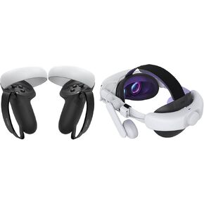 KIWI design Comfort Battery Audio Head Strap 6400mAh and Controller Grips Accessories Compatible with Quest 2