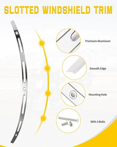 ANONEMOTO Slotted Windshield Trim Chrome Polished Stainless Windshield Trim Compatible for Harley Davidson 1996-2013 Electra Glide Ultra Classic Street Glide Stainless CNC Cut in Kuwait