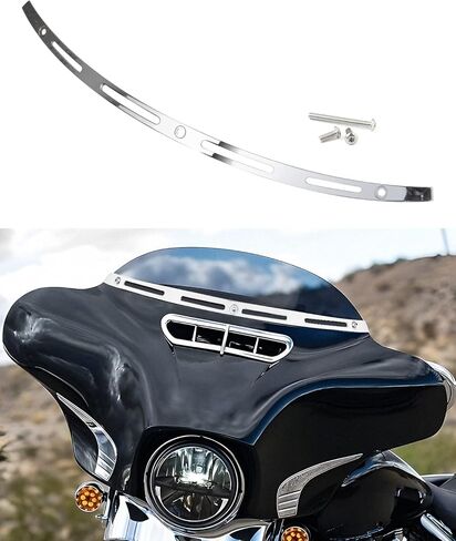 ANONEMOTO Slotted Windshield Trim Chrome Polished Stainless Windshield Trim Compatible for Harley Davidson 1996-2013 Electra Glide Ultra Classic Street Glide Stainless CNC Cut in Kuwait
