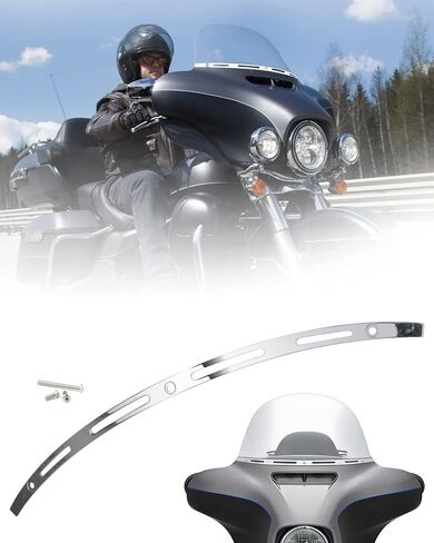 ANONEMOTO Slotted Windshield Trim Chrome Polished Stainless Windshield Trim Compatible for Harley Davidson 1996-2013 Electra Glide Ultra Classic Street Glide Stainless CNC Cut in Kuwait