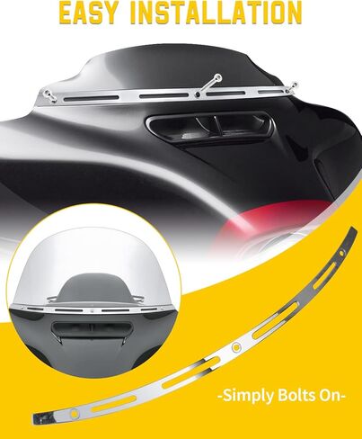 ANONEMOTO Slotted Windshield Trim Chrome Polished Stainless Windshield Trim Compatible for Harley Davidson 1996-2013 Electra Glide Ultra Classic Street Glide Stainless CNC Cut in Kuwait