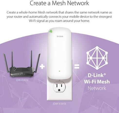 موسع نطاق شبكة Wi-Fi من D-Link AC1200 - يغطي ما يصل إلى 1550 قدم مربع و30 جهازًا - نطاق مزدوج، شبكة، نقطة وصول، منفذ إيثرنت، إعداد التطبيق (DAP-1610/RE) (متجدد) in Kuwait