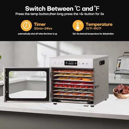 Panana Food Dehydrator Machine Dryer for Jerky: Stainless Steel Dehydrater for Fruit Herb Meat Dog Treats- Food Drier for Meat Beef Dehydration (6 trays) in Kuwait