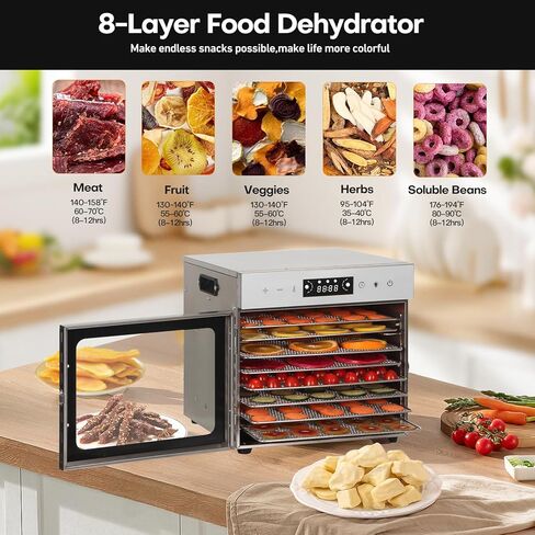 Panana Food Dehydrator Machine Dryer for Jerky: Stainless Steel Dehydrater for Fruit Herb Meat Dog Treats- Food Drier for Meat Beef Dehydration (6 trays) in Kuwait