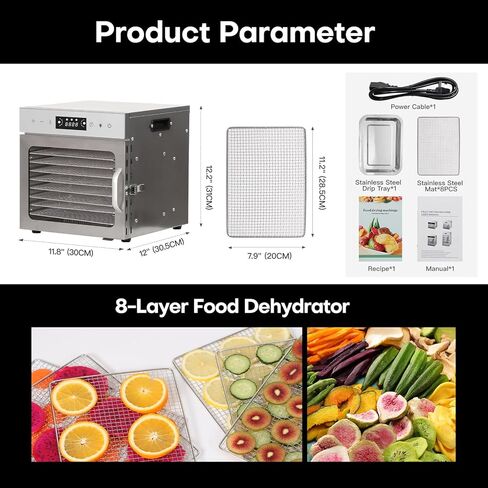 Panana Food Dehydrator Machine Dryer for Jerky: Stainless Steel Dehydrater for Fruit Herb Meat Dog Treats- Food Drier for Meat Beef Dehydration (6 trays) in Kuwait