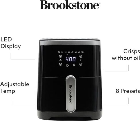 Brookstone Air Fryer – 4.5 Qt, 1300W Large Capacity Fryer with LED Display, 8 Presets, Adjustable Temp, Oil-Free Kitchen Appliance for Baking, Roasting, Frying, Healthy Crispy Meals, Black in Saudi Arabia