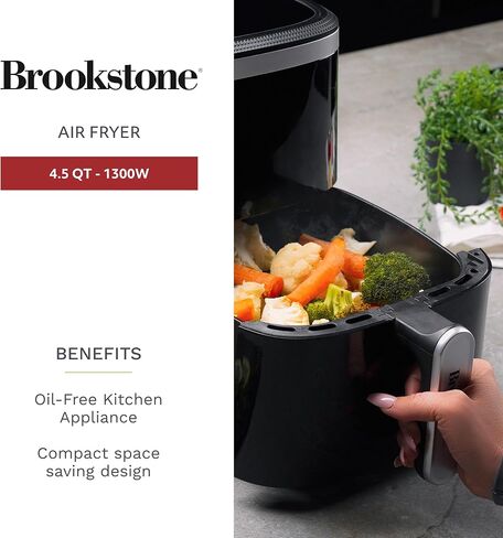 Brookstone Air Fryer – 4.5 Qt, 1300W Large Capacity Fryer with LED Display, 8 Presets, Adjustable Temp, Oil-Free Kitchen Appliance for Baking, Roasting, Frying, Healthy Crispy Meals, Black in Saudi Arabia