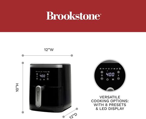 Brookstone Air Fryer – 4.5 Qt, 1300W Large Capacity Fryer with LED Display, 8 Presets, Adjustable Temp, Oil-Free Kitchen Appliance for Baking, Roasting, Frying, Healthy Crispy Meals, Black in Saudi Arabia