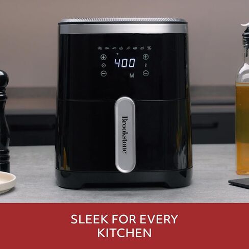 Brookstone Air Fryer – 4.5 Qt, 1300W Large Capacity Fryer with LED Display, 8 Presets, Adjustable Temp, Oil-Free Kitchen Appliance for Baking, Roasting, Frying, Healthy Crispy Meals, Black in Saudi Arabia