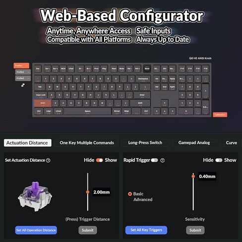 Keychron Q6 HE QMK Wireless 2.4 GHz Custom Keyboard, Rapid Trigger Bluetooth 100% Full-size with Hall Effect Gateron Double-Rail Magnetic Switches PBT Keycaps Aluminum Compatible for Mac Windows Linux in Kuwait