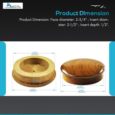 MARINE CITY Genuine Teak Center Cap Wood Durable Strong Centre Cap (2-3/4 inches) for Marine Destroyer Steel Wheels Marines Boats Yachts Hardware Accessories (Pack of 1) in Saudi Arabia
