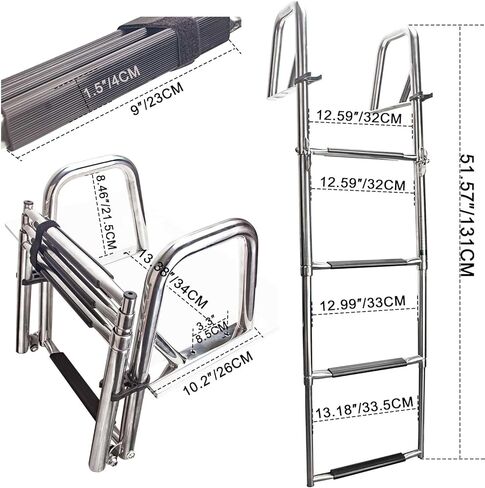 سلم قارب عائم بـ 4 خطوات، سلم خلفي قابل للطي من الفولاذ المقاوم للصدأ قابل للطي، سلم داخلي عالي التحمل مخصص للسباحة مع سلم درابزين يدوي بدواسة (سلم ذو 4 خطوات) in Kuwait