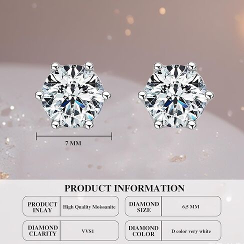 GlmrngDQ GlmrngDQ Moissanite Stud Earrings 925 Sterling Silver Women's Suitable for Sensitive Ears Hypoallergenic Christmas Jewelry Gift in Saudi Arabia