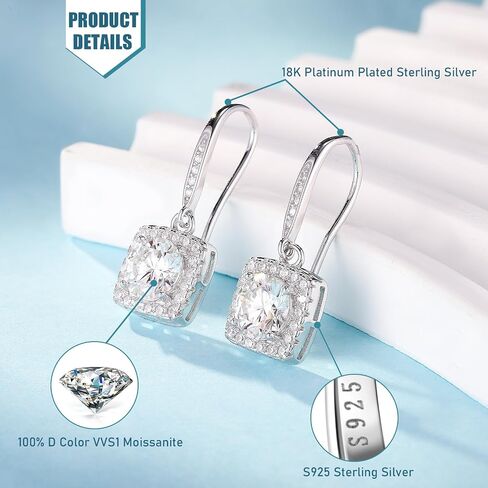 GlmrngDQ GlmrngDQ Moissanite Stud Earrings 925 Sterling Silver Women's Suitable for Sensitive Ears Hypoallergenic Christmas Jewelry Gift in Saudi Arabia