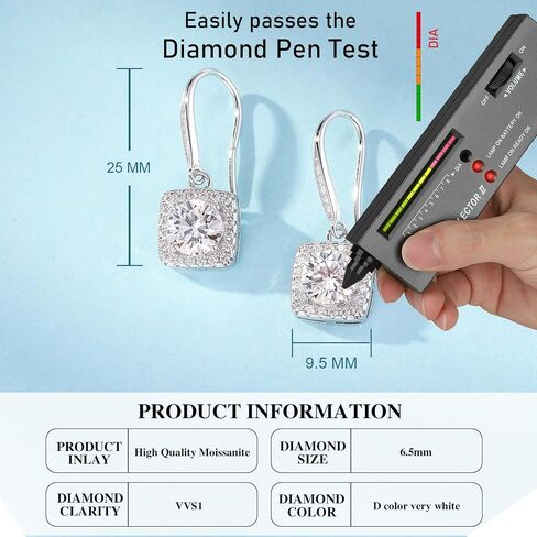 GlmrngDQ GlmrngDQ Moissanite Stud Earrings 925 Sterling Silver Women's Suitable for Sensitive Ears Hypoallergenic Christmas Jewelry Gift in Saudi Arabia