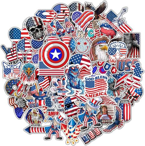 BEATRI USA 4th of July Sticker 50Pcs American Patriotic Stickers Independence Day Vinyl Waterproof for Water Bottles Laptop Decals Stickers Decoration Laptop, Skateboard in Saudi Arabia