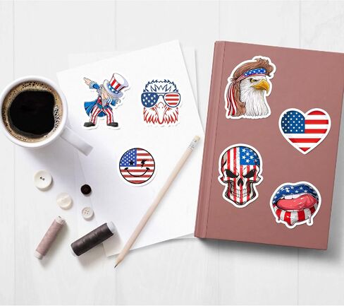 BEATRI USA 4th of July Sticker 50Pcs American Patriotic Stickers Independence Day Vinyl Waterproof for Water Bottles Laptop Decals Stickers Decoration Laptop, Skateboard in Saudi Arabia
