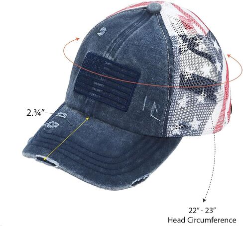 C.C Women's Criss-Cross Ponytail Baseball Cap – Embroidered Cotton Front, American Flag Mesh Back, Adjustable Velcro in Saudi Arabia
