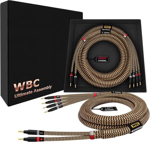WORLDS BEST CABLES 10 Foot Ultimate - 7 AWG - Ultra-Pure OFC – Extra Premium Audiophile HiFi Bi-Wire Speaker Cable Pair with Eminence Gold Banana Plugs & TnBrwn Tweed Jacket in Saudi Arabia