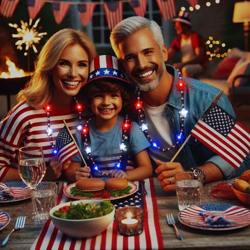 Ecation 12 Pcs LED 4th of July Beads Necklace Patriotic Light up Necklaces Red White Blue Glow Necklaces Costumes Accessories for Independence Day Birthday Party Favors Supplies in Saudi Arabia