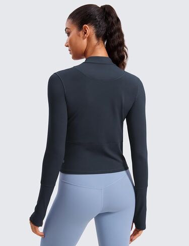قميص نسائي قصير الأكمام من CRZ YOGA، قمصان قصيرة سريعة الجفاف للتمرين، بلوفر بنصف سحاب، قميص رياضي للجري، مقاس صغير باللون الكحلي الحقيقي in Saudi Arabia