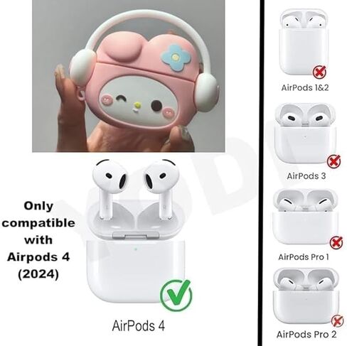 Compatible with AirPods 4 Case Cover 2024 with Cleaning Kit,Cartoon Kawaii for AirPods 4th Generation Case Silicone case for Apple Airpods 4 with Keychain for Women Girls (Kitty White) in Saudi Arabia