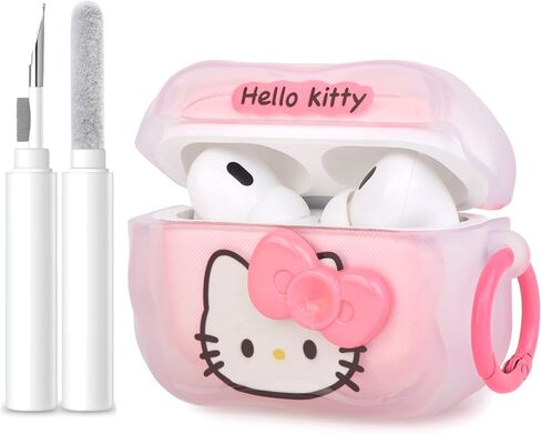 Compatible with AirPods 4 Case Cover 2024 with Cleaning Kit,Cartoon Kawaii for AirPods 4th Generation Case Silicone case for Apple Airpods 4 with Keychain for Women Girls (Kitty White) in Saudi Arabia
