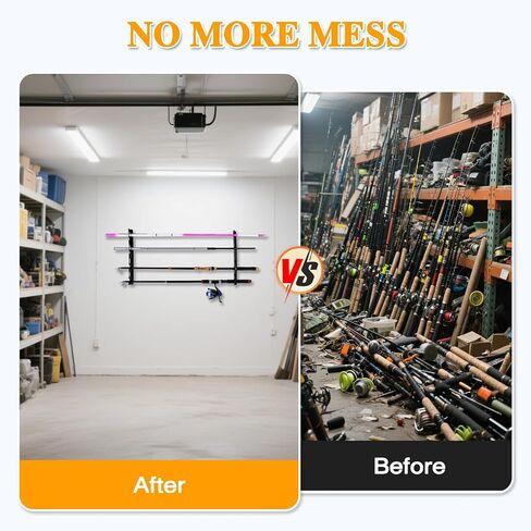 Fishing Rod Holder for Garage, Wall or Ceiling Mount - Acrylic Horizontal Fishing Pole Holders, Holds 5/10 Rods & Combos with Nets - Space-saving Rod Storage Organizer in Saudi Arabia