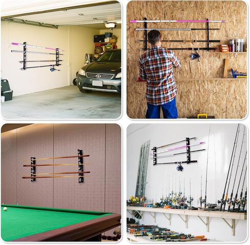 Fishing Rod Holder for Garage, Wall or Ceiling Mount - Acrylic Horizontal Fishing Pole Holders, Holds 5/10 Rods & Combos with Nets - Space-saving Rod Storage Organizer in Saudi Arabia