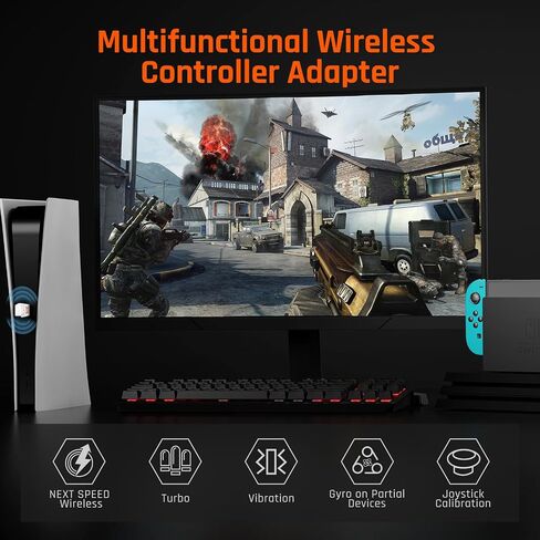 BIGBIG WON R100 Pro Controller Adapter, Wireless Adapter for Xbox One X|S/Xbox Series X|S/Xbox Elite Series 2/PS4/PS5/Switch Playing on Win10&11/Switch/PS4, Turbo Wireless Controller Adapters in Saudi Arabia