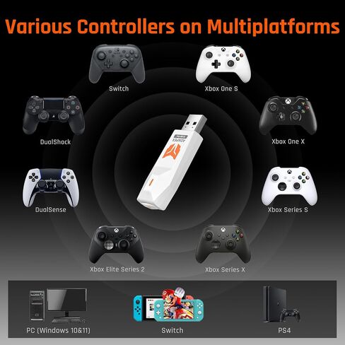 BIGBIG WON R100 Pro Controller Adapter, Wireless Adapter for Xbox One X|S/Xbox Series X|S/Xbox Elite Series 2/PS4/PS5/Switch Playing on Win10&11/Switch/PS4, Turbo Wireless Controller Adapters in Saudi Arabia