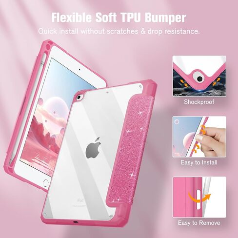 Fintie Hybrid Slim Case for iPad Mini 5 2019 / iPad Mini 4 - [Built-in Pencil Holder] Shockproof Cover with Clear Transparent Back Shell for iPad Mini 5th Generation 7.9 Inch, Rose Gold in Saudi Arabia