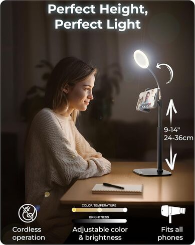 Phone Stand for Recording with Light for Desk - ChatStand Halo 9-14" Adjustable, Portable Ring Light Tripod, iPhone Stand for Desk & Phone Holder for Video Recording, Filming, Zoom Calls (Night Black) in Kuwait