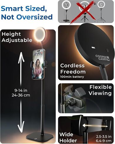 Phone Stand for Recording with Light for Desk - ChatStand Halo 9-14" Adjustable, Portable Ring Light Tripod, iPhone Stand for Desk & Phone Holder for Video Recording, Filming, Zoom Calls (Night Black) in Kuwait